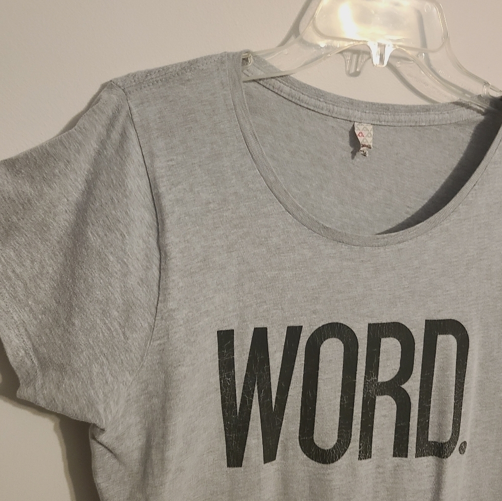 Alstyle | Women's Gray Scoopneck "Word" Short Sleeve Graphic Tee (Size XL) - Picture 3 of 11